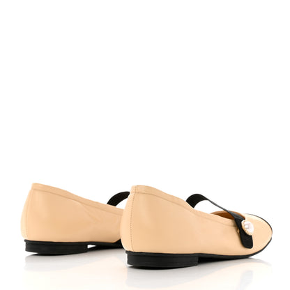 Chanel Lambskin Grosgrain Pearl Cap Toe Ballerina Flats 40 Beige Black 4 of 11