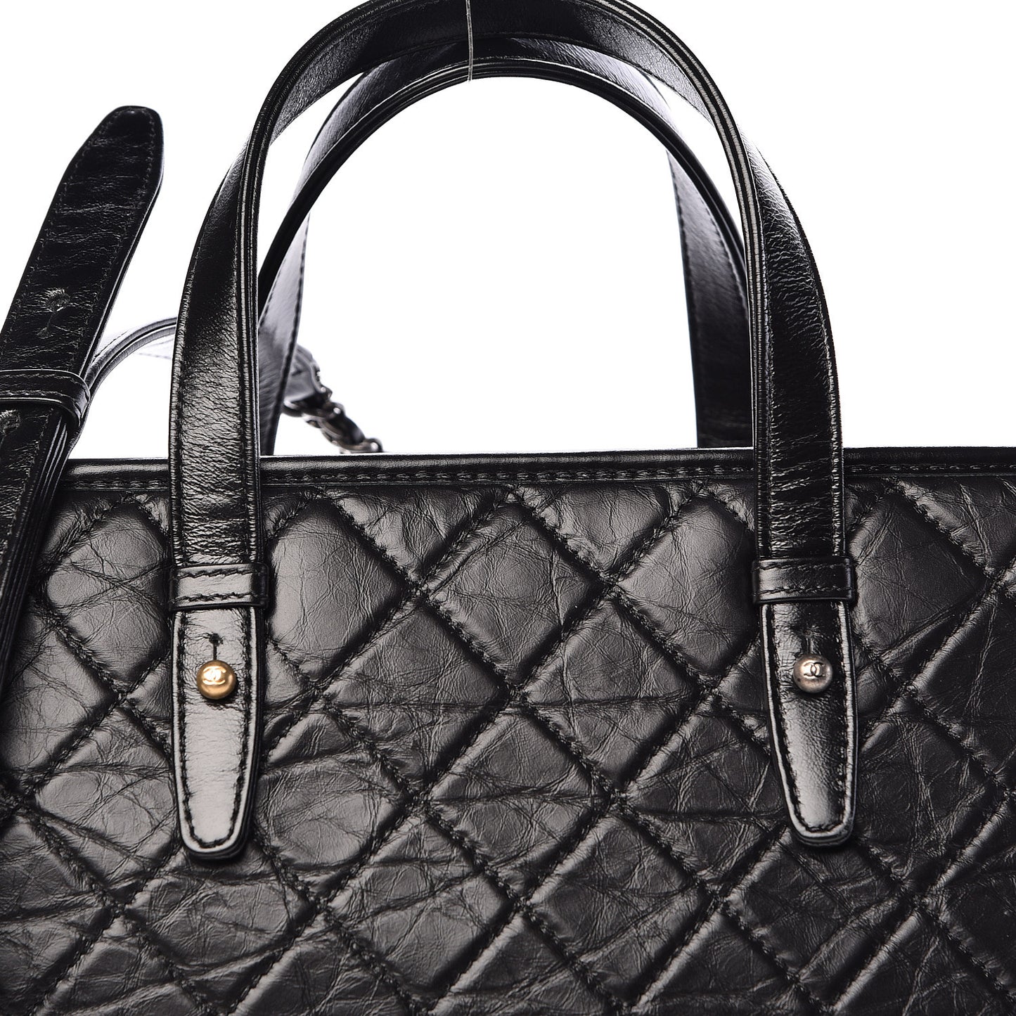 Aged Calfskin Quilted Large Gabrielle Shopping Tote Black