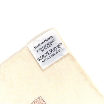 Hermes Cashmere Silk Faubourg Tropical Shawl 140 White Rouge Corail 4 of 4