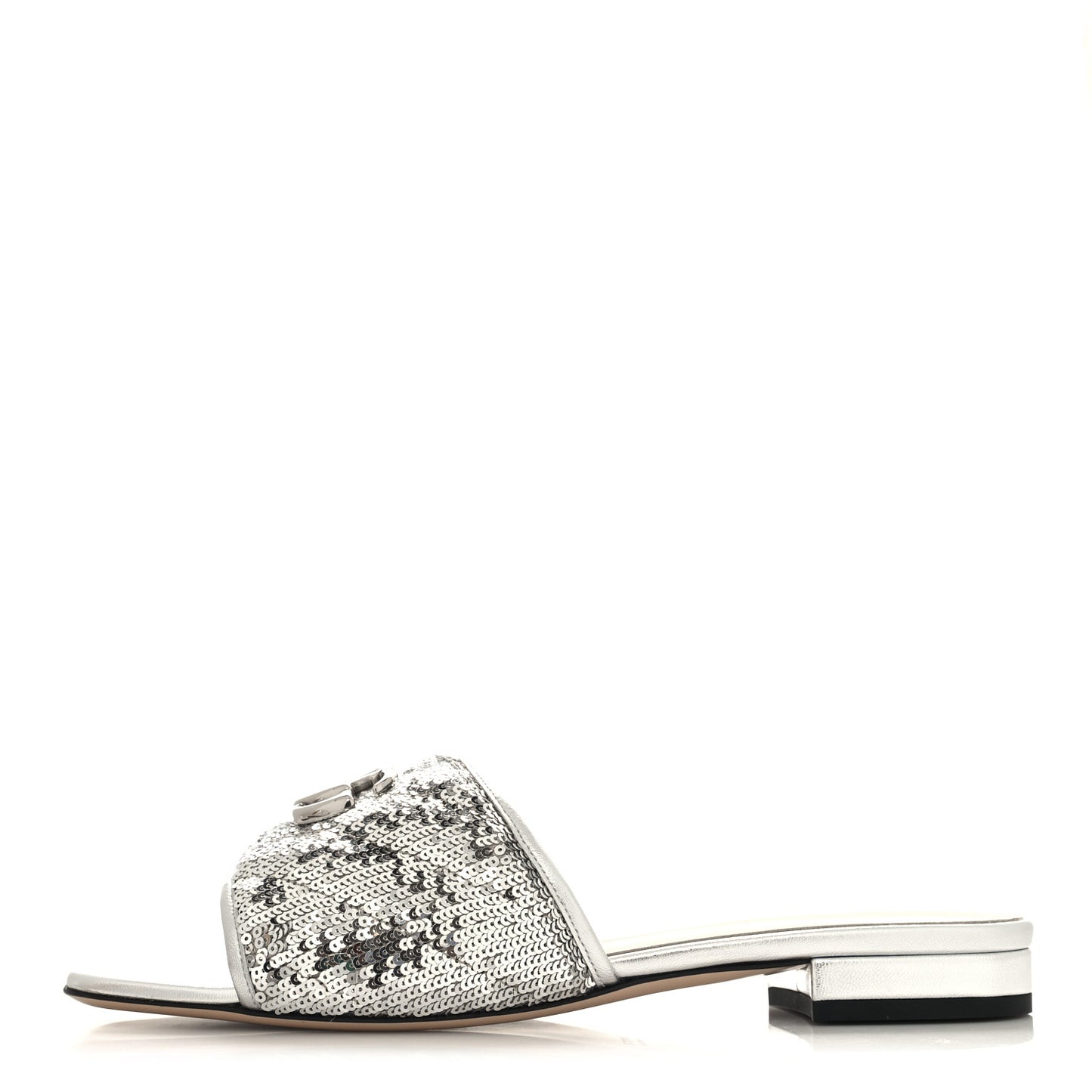 Sequin Metallic Nappa GG Marmont Flat Slide Sandals 40 Silver