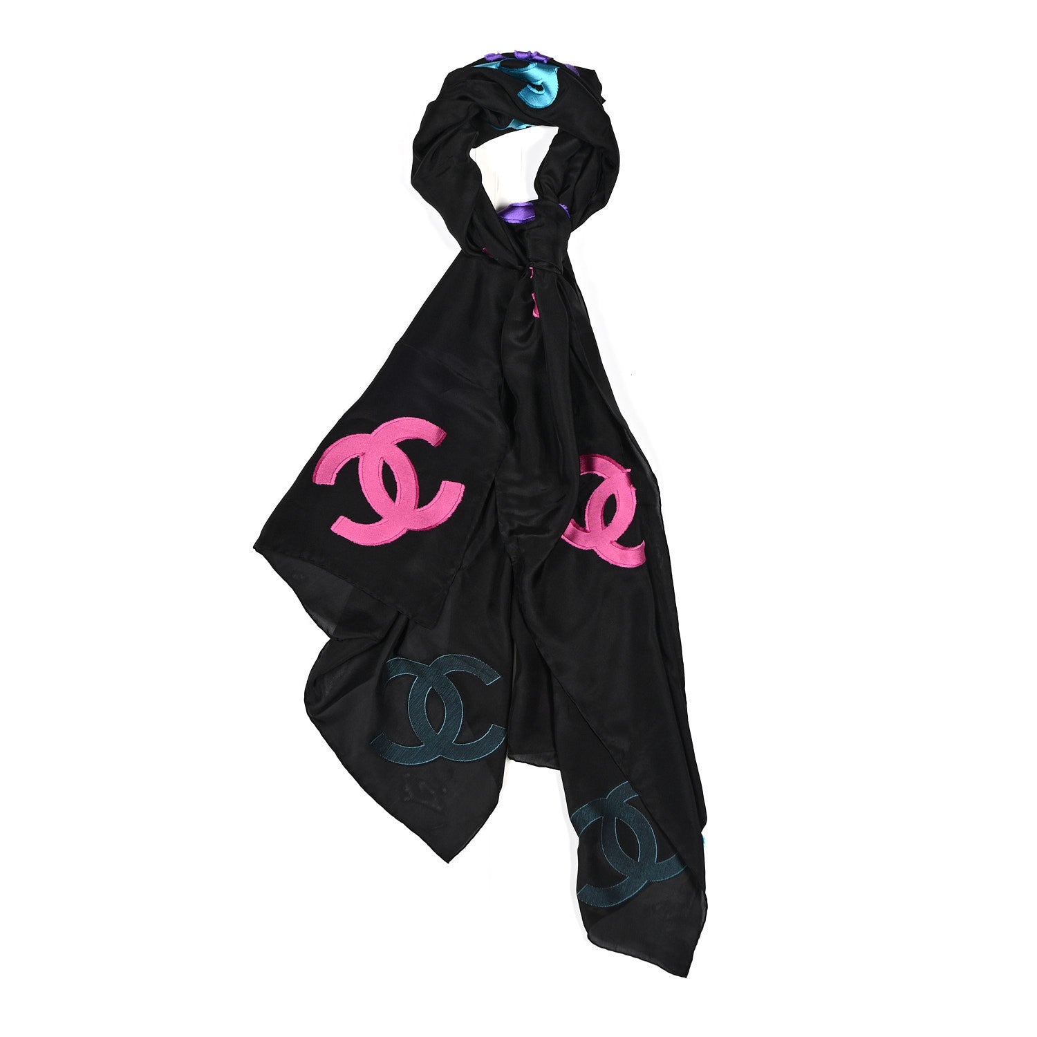 Chanel Silk CC Logo Stole Black Multicolor 1 of 3