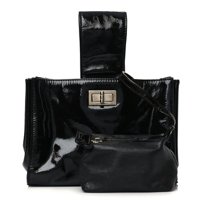 Chanel Patent Mademoiselle Lock Convertible Wrist Clutch Bag Black 1 of 10