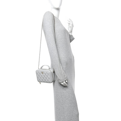 Chanel Metallic Lambskin Quilted Top Handle Vanity Case Silver 2 of 13