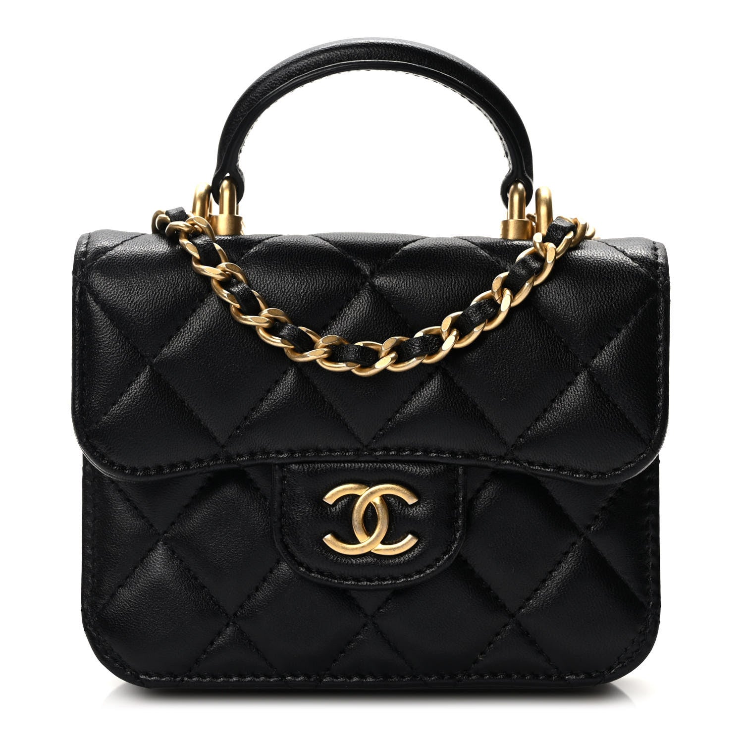 Chanel Lambskin Quilted Top Handle Flap Coin Purse With Chain Black 1 of 10
