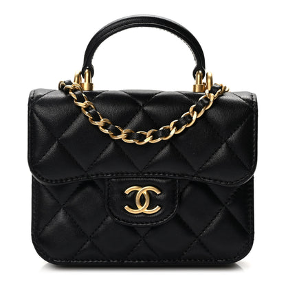 Chanel Lambskin Quilted Top Handle Flap Coin Purse With Chain Black 1 of 10