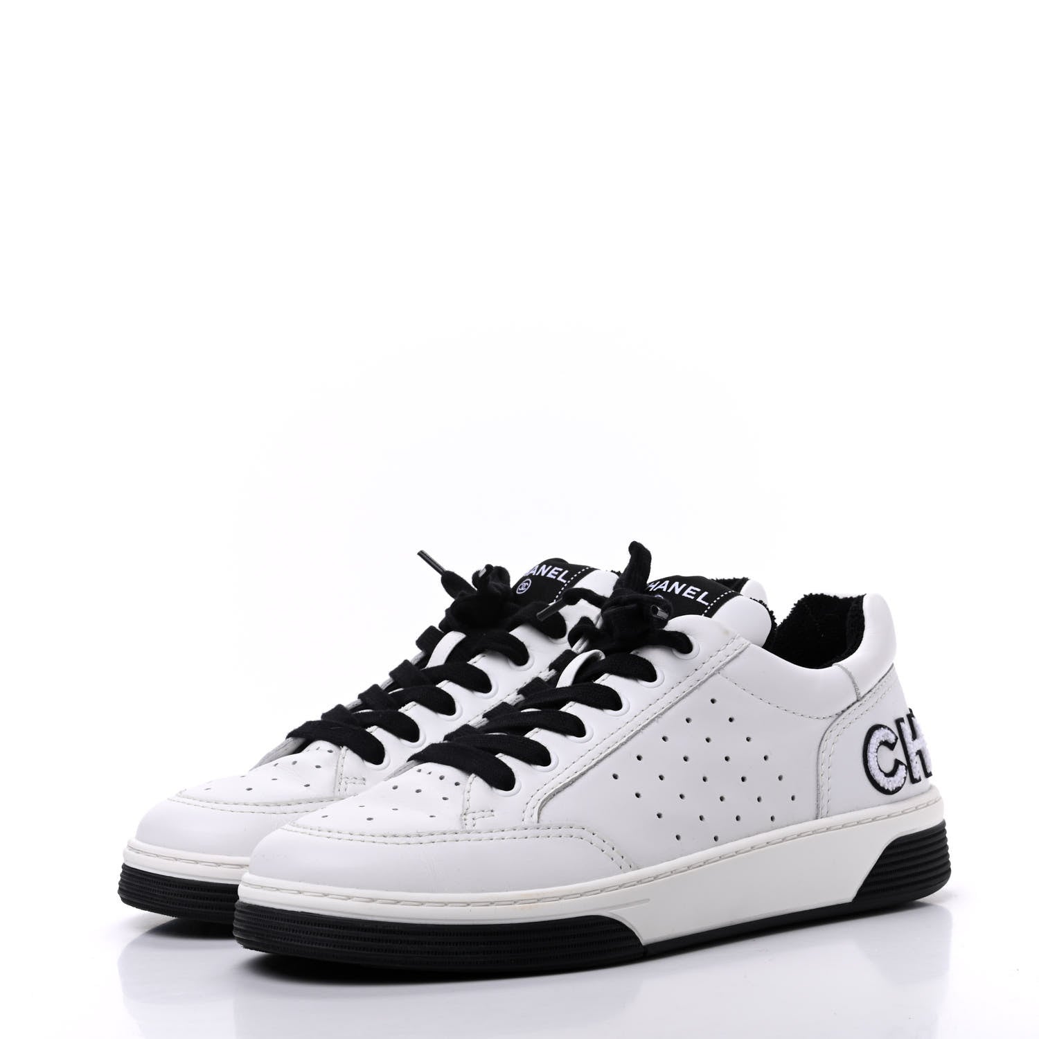 Chanel Calfskin Womens Logo Sneakers 40 White Black 3 of 9