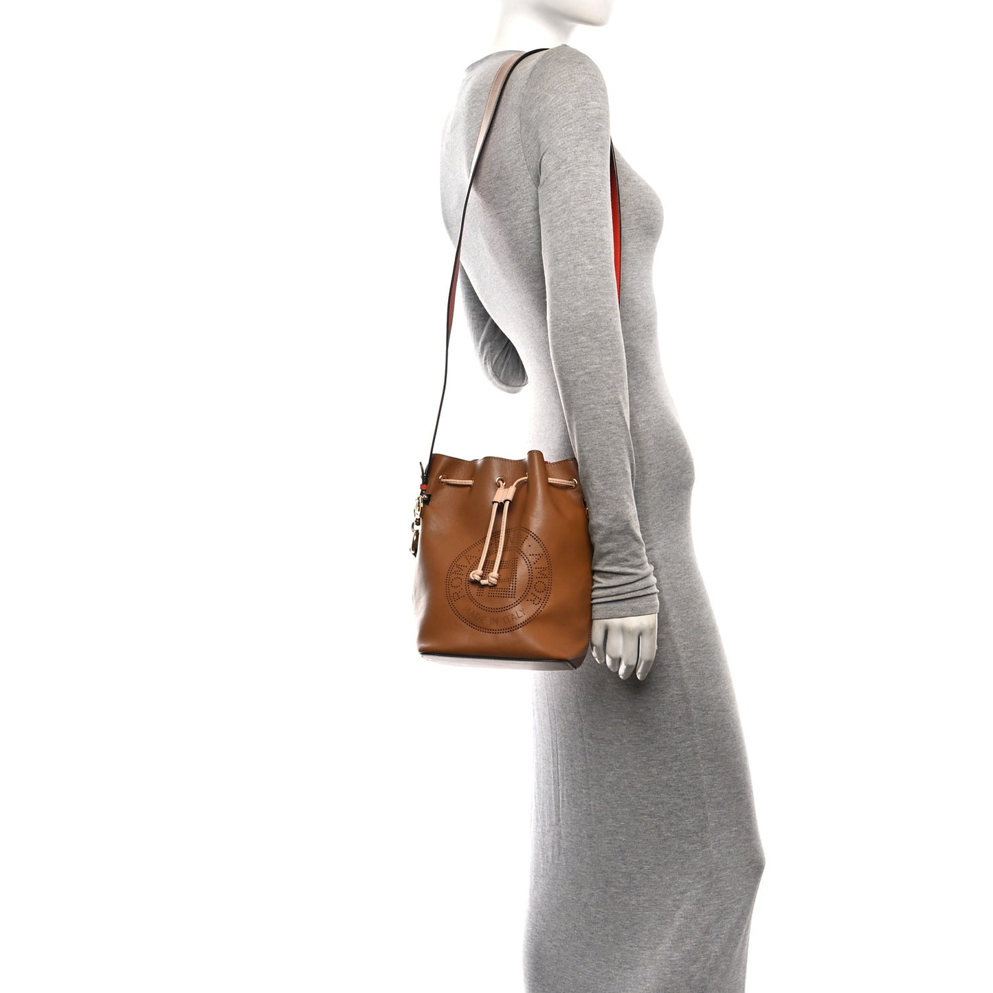 Vitello Grace F is Fendi Stamp Patch Perforated Small Mon Tresor Bucket Bag Nocciola