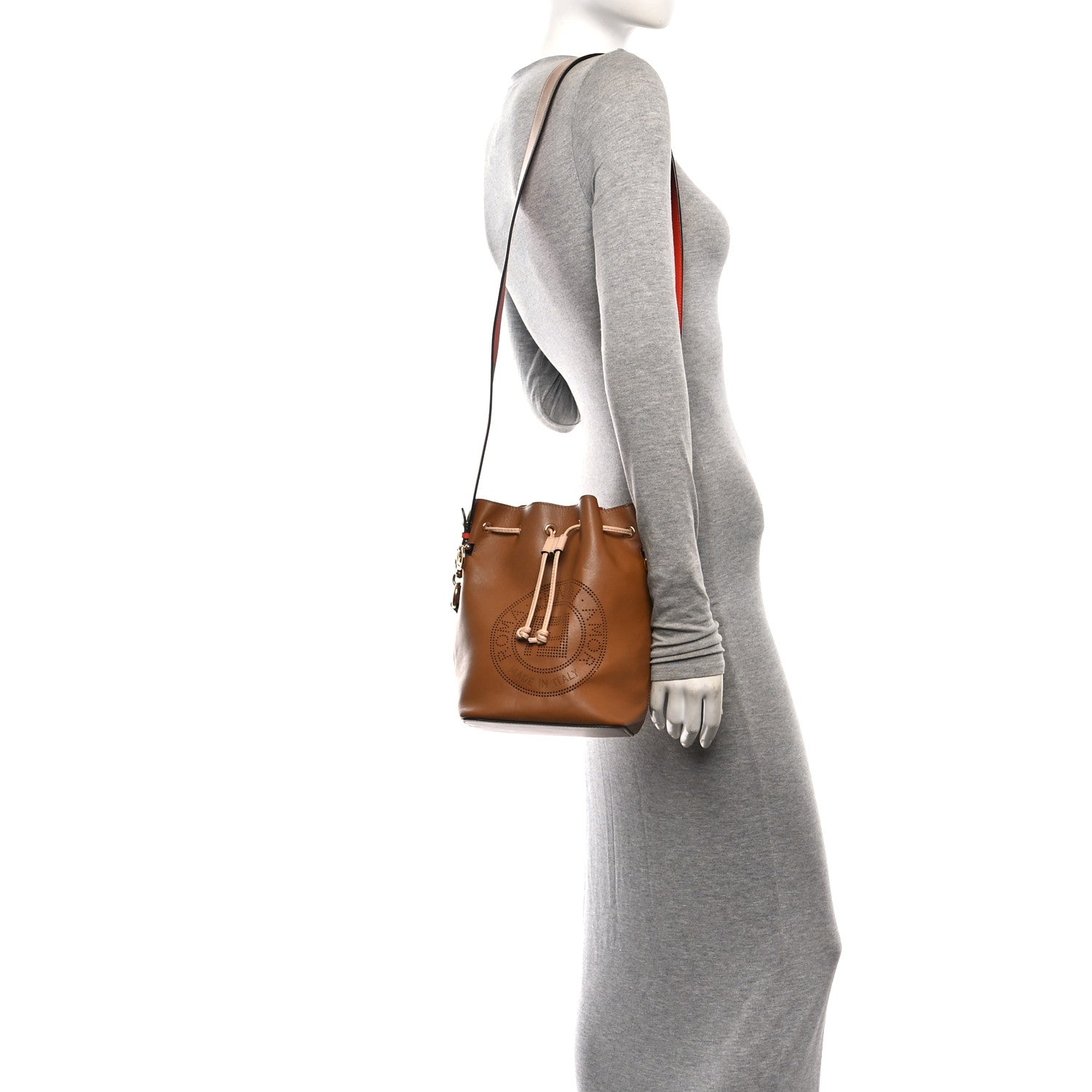 Fendi Vitello Grace F is Fendi Stamp Patch Perforated Small Mon Tresor Bucket Bag Nocciola 2 of 9