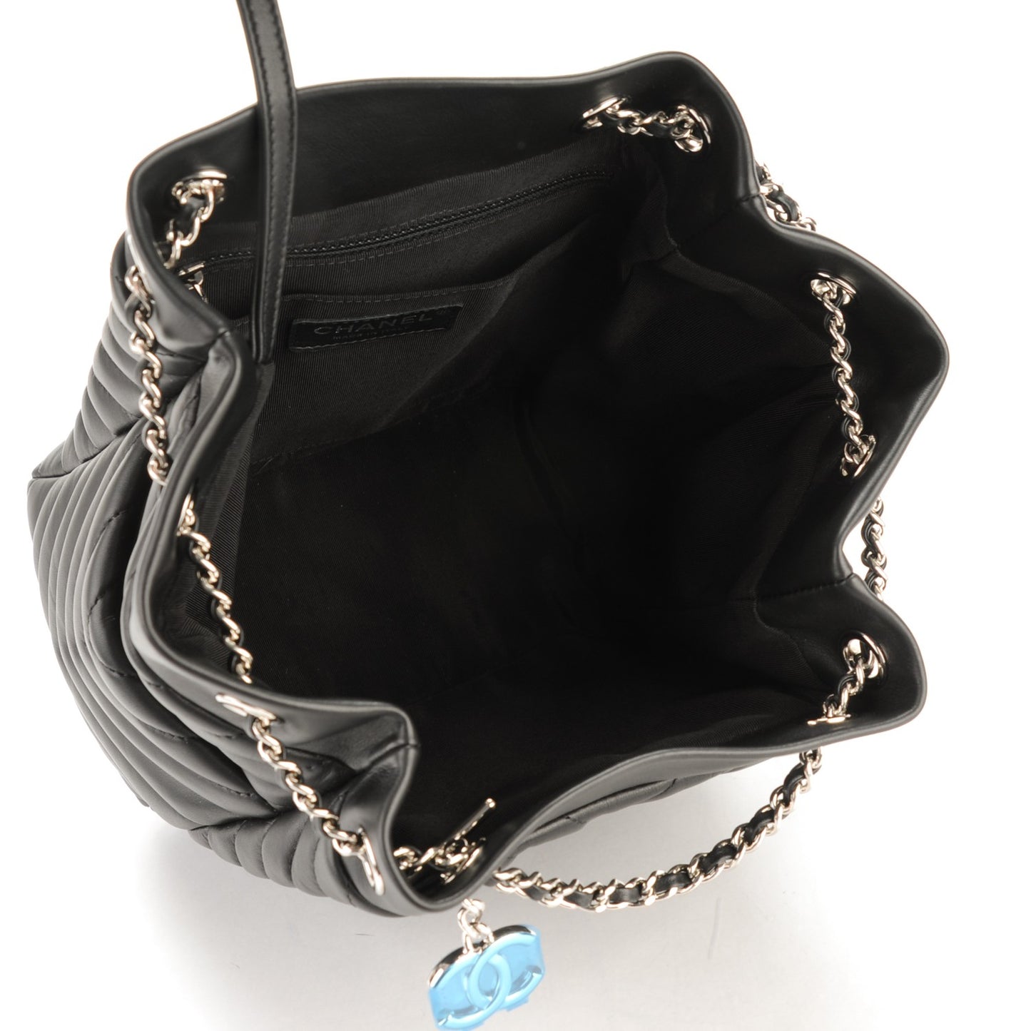 Lambskin Chevron Small Urban Spirit Drawstring Bag Black