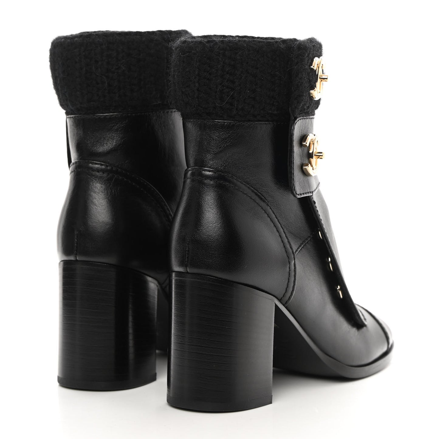 Calfskin Knit CC Short Boots 36 Black