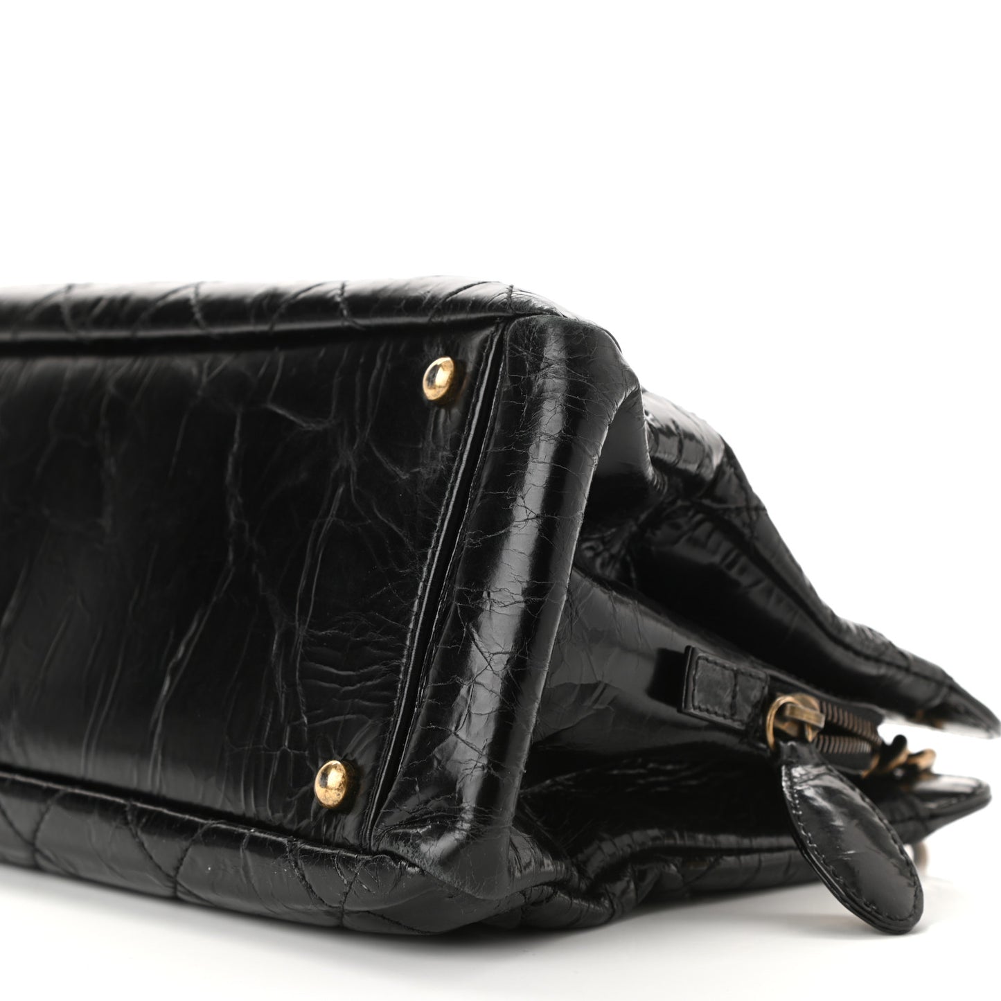 Glazed Crackled Calfskin Small Reissue Tote Black