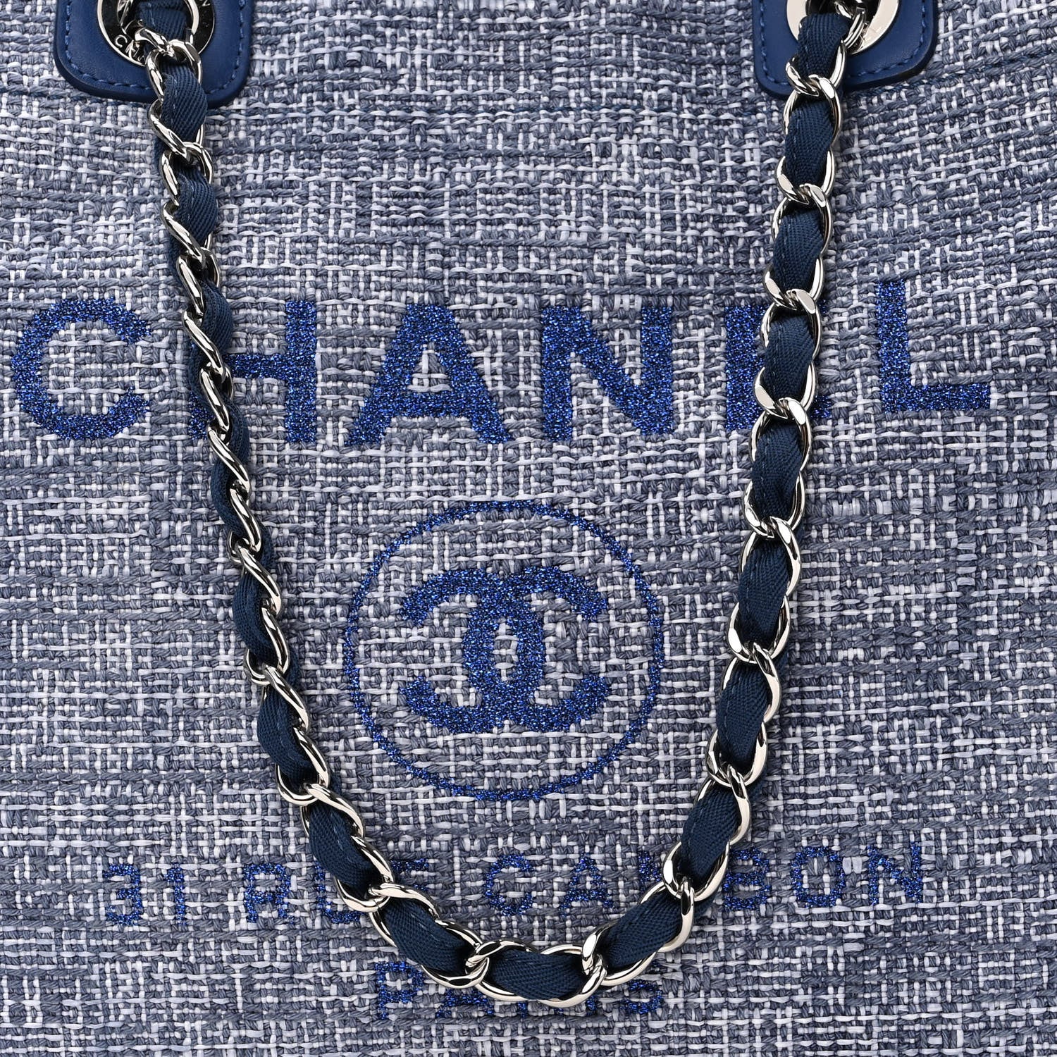 Chanel Woven Straw Raffia Medium Deauville Tote Blue 7 of 9