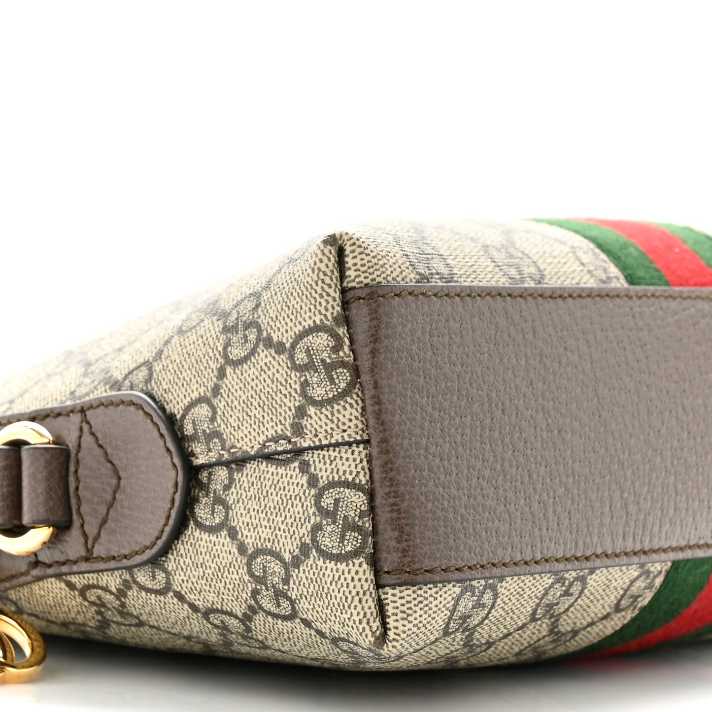 GG Supreme Monogram Textured Dollar Calfskin Web Small Ophidia Dome Shoulder Bag Beige Ebony New Acero