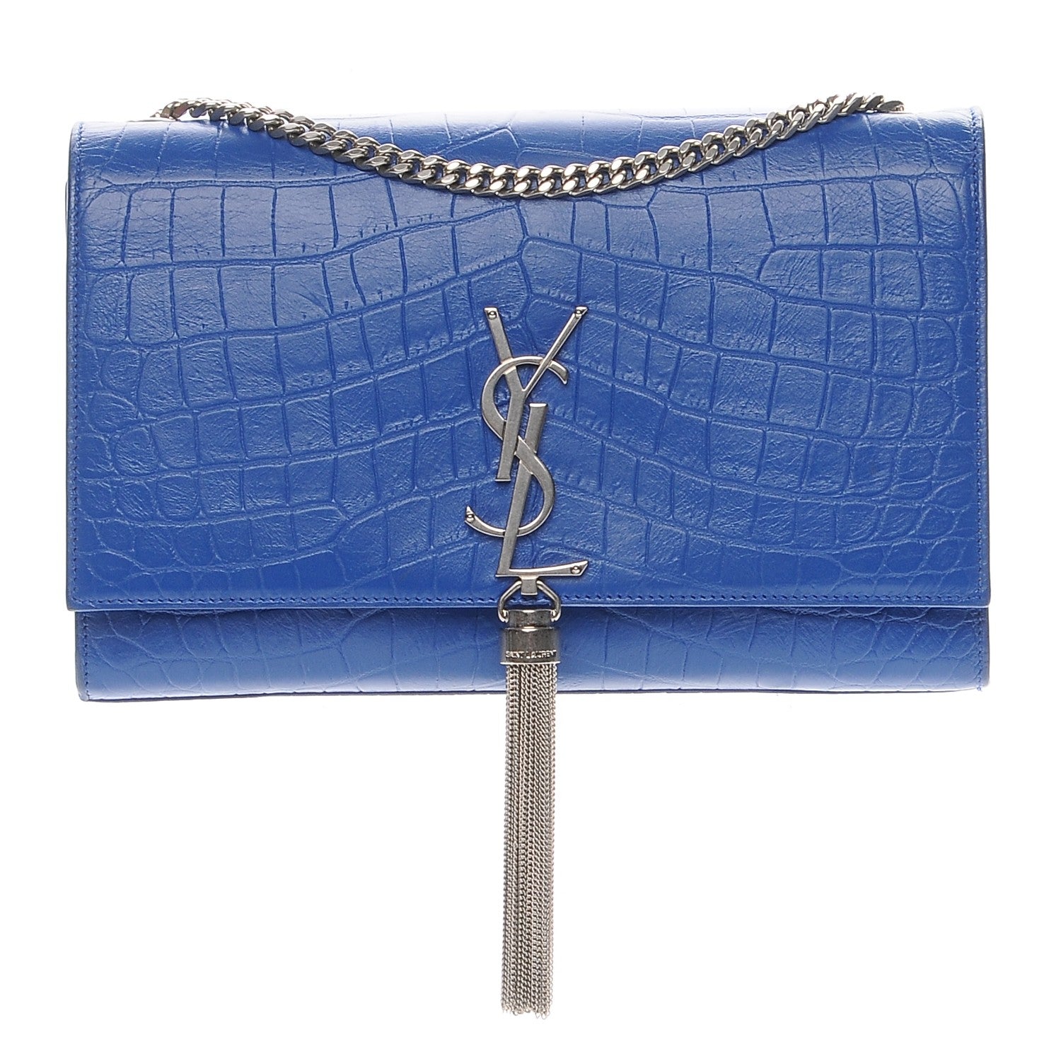 Saint Laurent Calfskin Crocodile Embossed Medium Classic Monogram Kate Tassel Satchel Bleu Majorelle 1 of 7