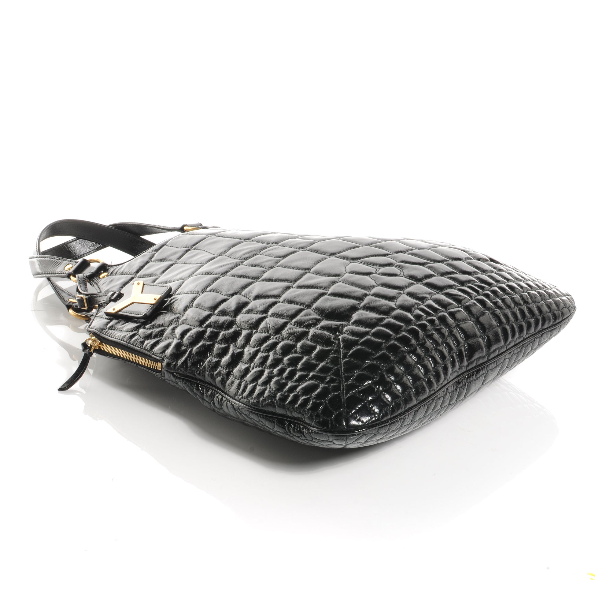 Saint Laurent Patent Crocodile Embossed Tribute Tote Black 4 of 7