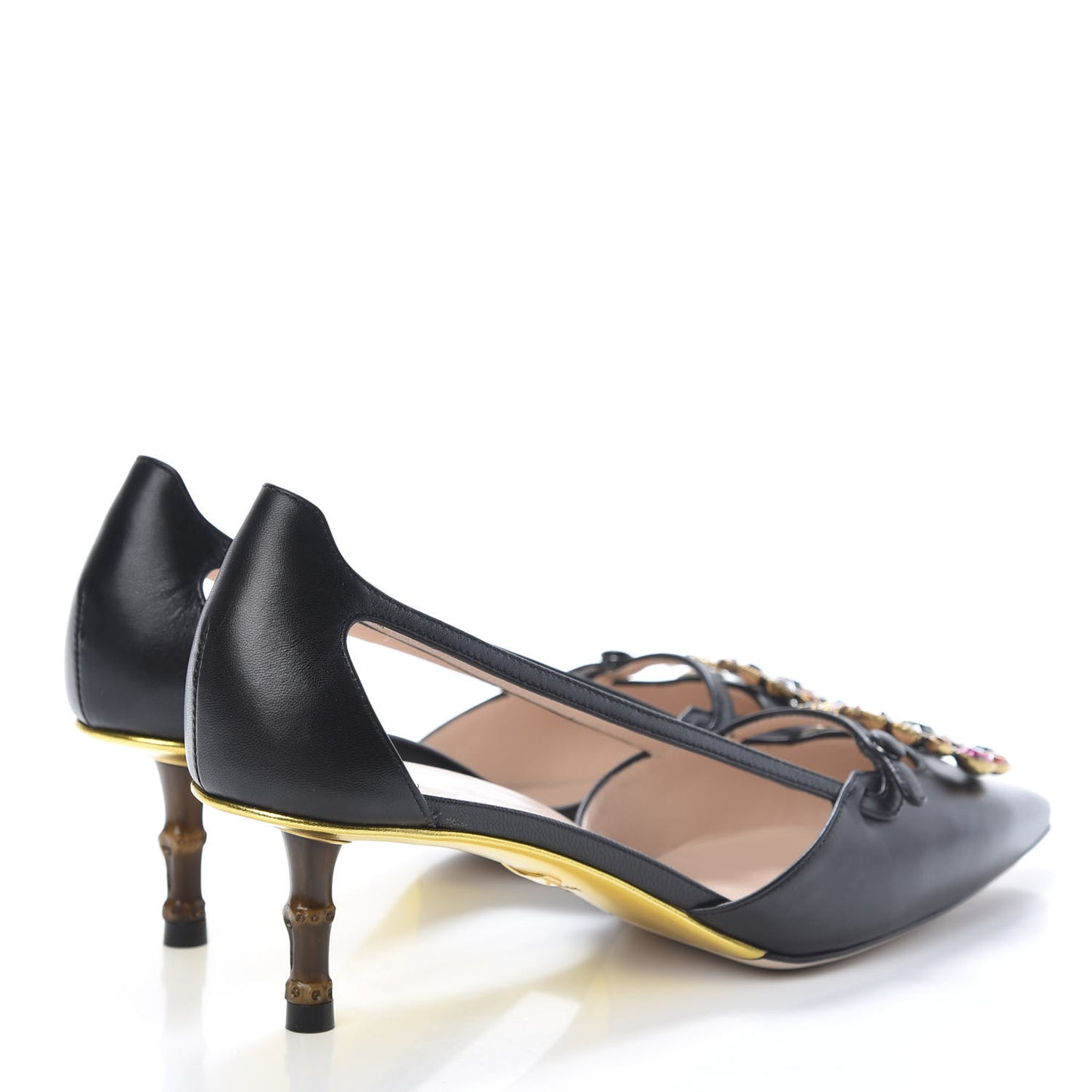 Malaga Kid Bamboo Crystal Double G Low Heel Pumps 37 Black