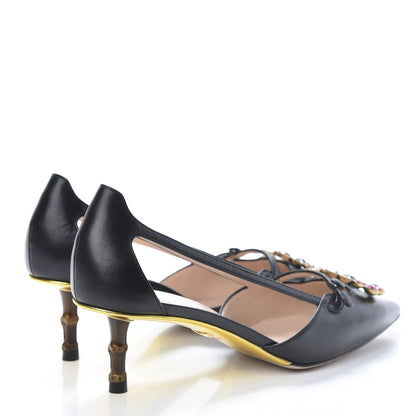 Gucci Malaga Kid Bamboo Crystal Double G Low Heel Pumps 37 Black 4 of 10