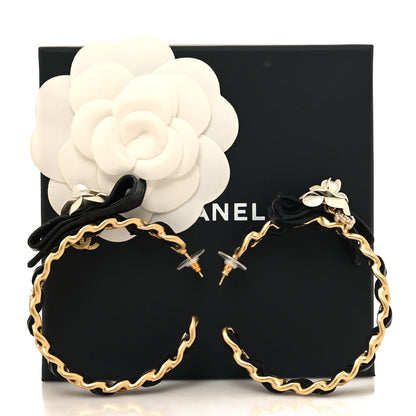 Chanel Lambskin Crystal CC Camelia Chain Hoop Earrings Gold Black White 5 of 5