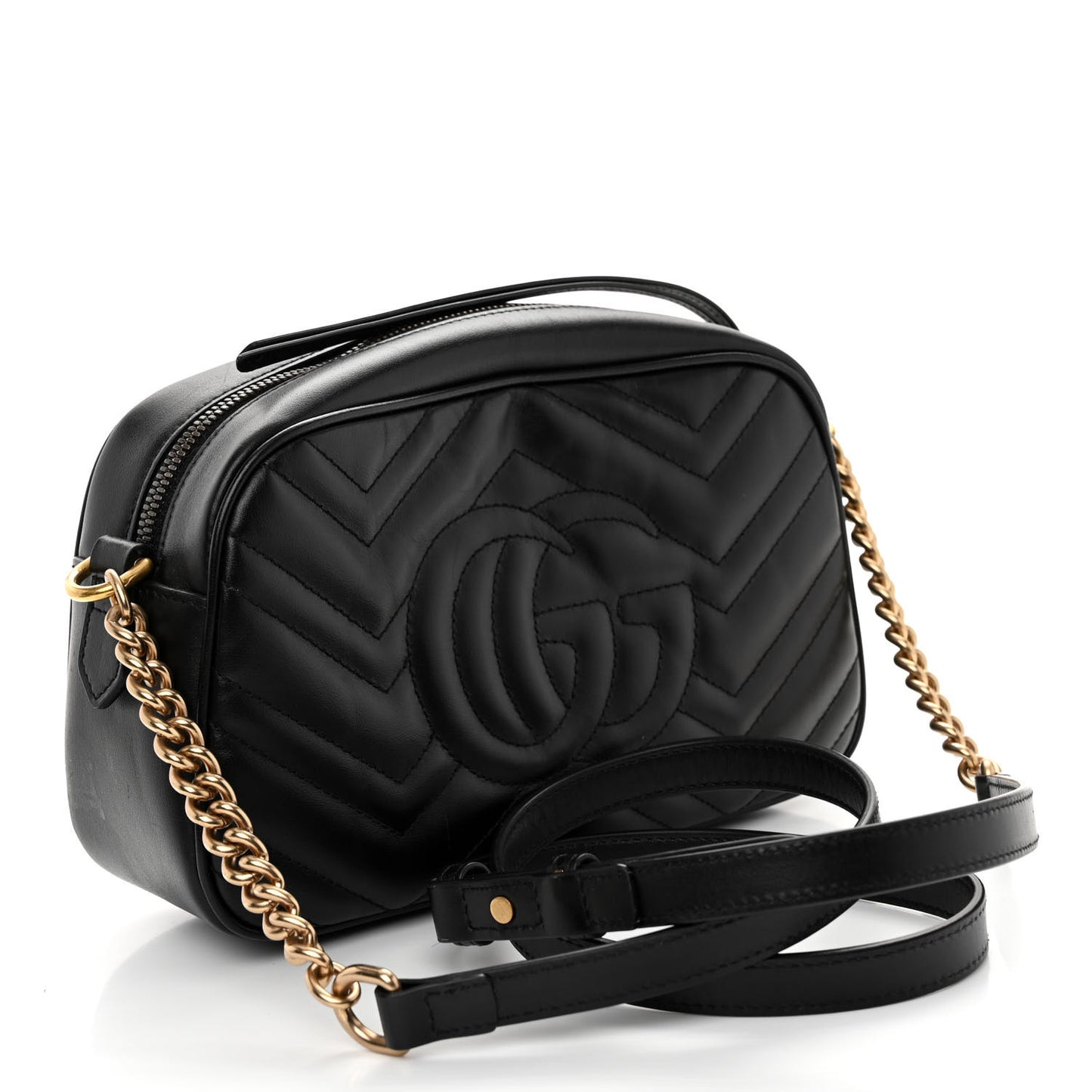 Calfskin Matelasse Small GG Marmont Chain Shoulder Bag Black
