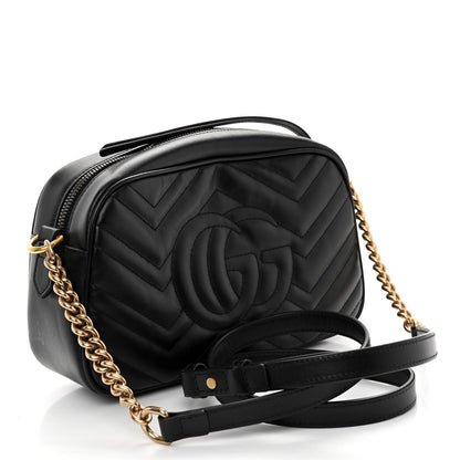 Gucci Calfskin Matelasse Small GG Marmont Chain Shoulder Bag Black 3 of 11