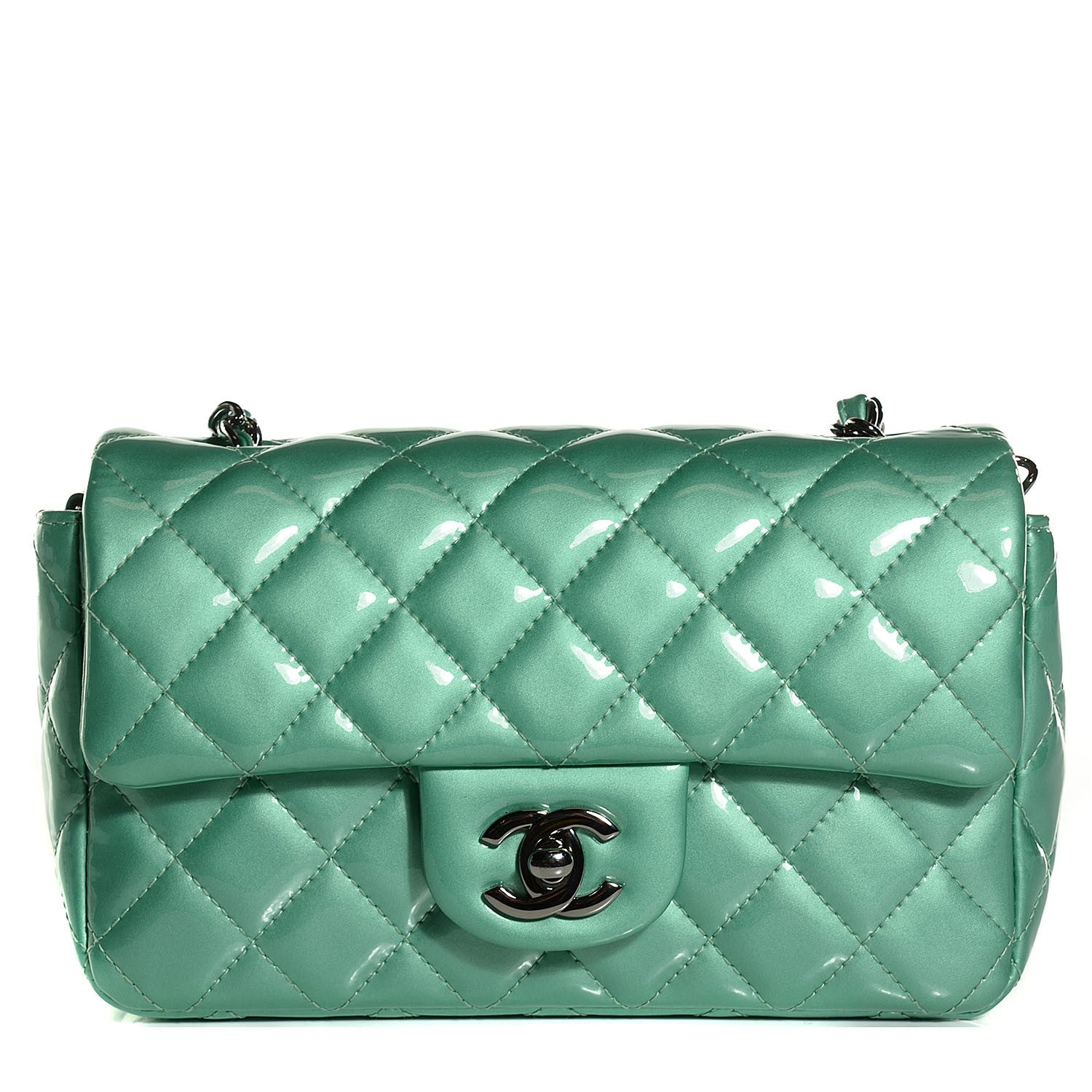 Chanel Patent Calfskin Quilted Mini Rectangular Flap Green 1 of 9