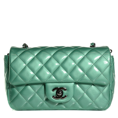 Chanel Patent Calfskin Quilted Mini Rectangular Flap Green 1 of 9