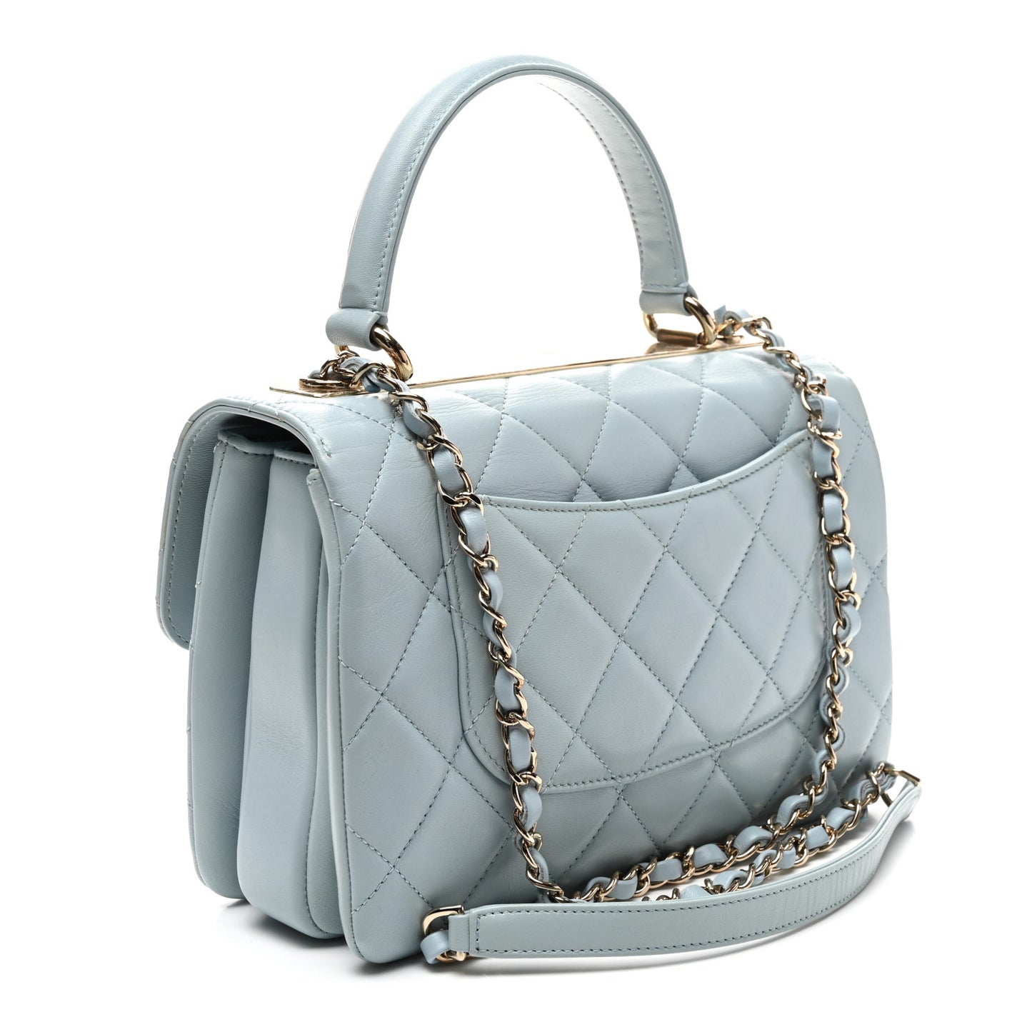 Lambskin Quilted Small Trendy CC Flap Dual Handle Bag Light Blue