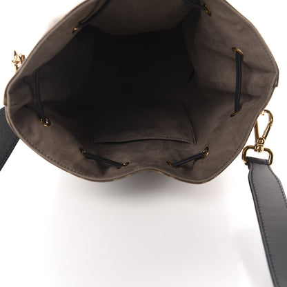 Fendi Glazed Fabric Vitello Grace F is Fendi FF 1974 Stamp Patch Grande Mon Tresor Bucket Bag Mogano Panna Black 5 of 11