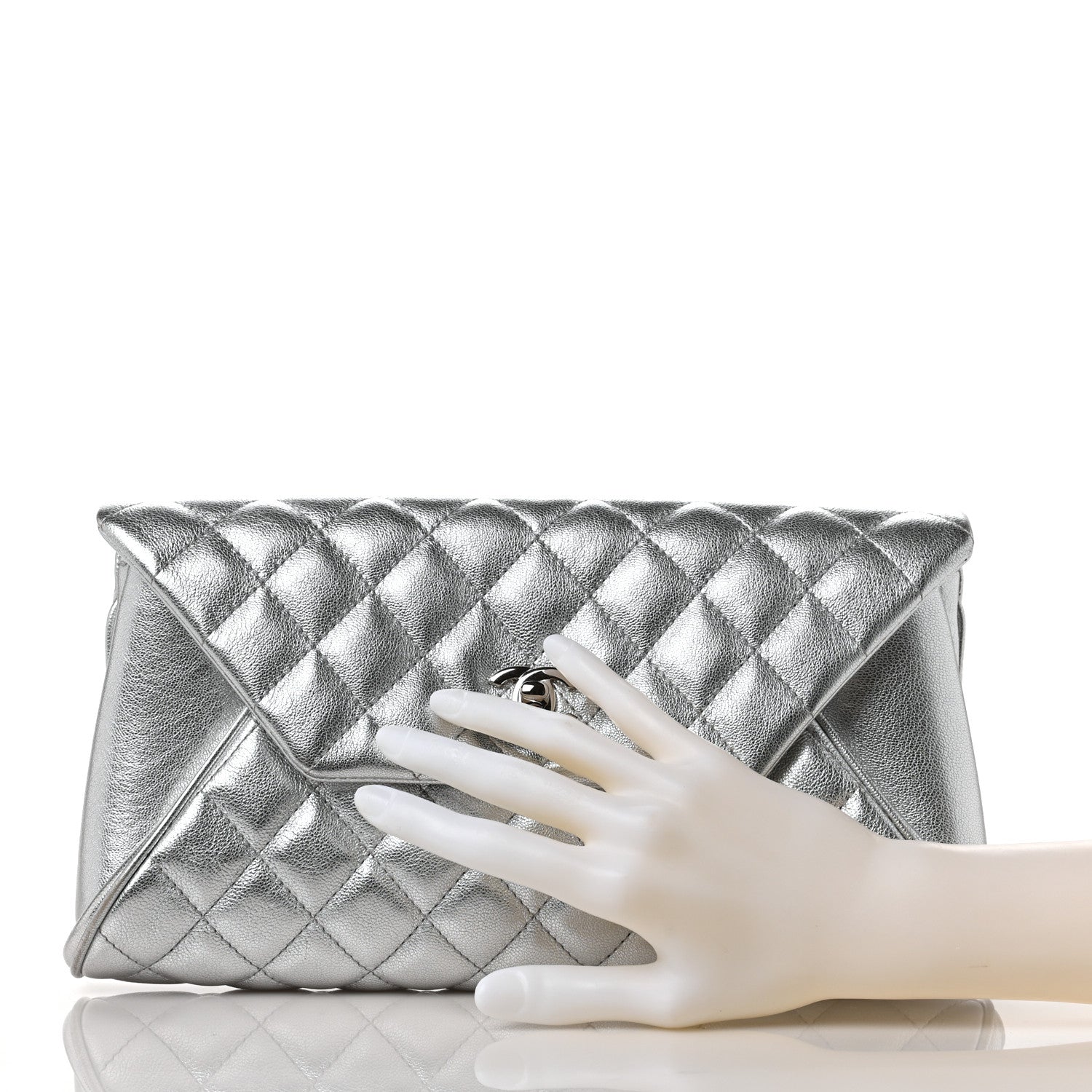 Chanel Metallic Calfskin Quilted Fold Up Again Clutch Silver 2 of 9