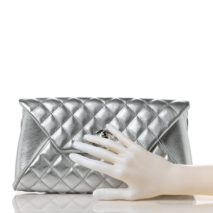 Chanel Metallic Calfskin Quilted Fold Up Again Clutch Silver 2 of 9