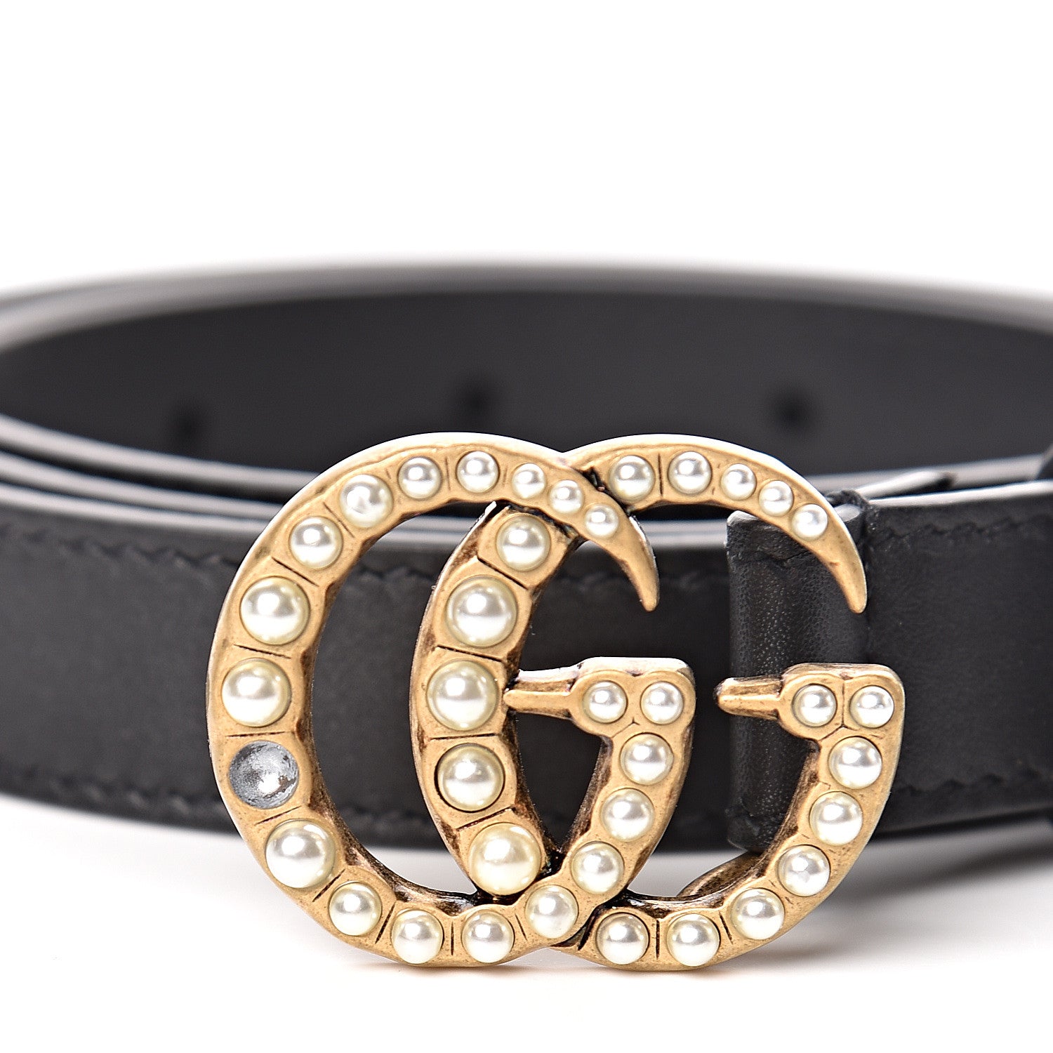Gucci Calfskin Pearl Double G 20mm Belt 85 34 Black Cream 7 of 7