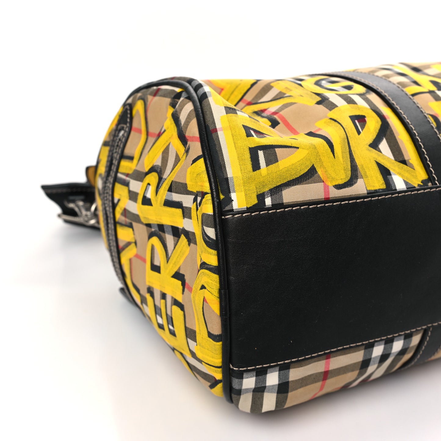 Calfskin Vintage Check Graffiti Print Duffle Bag Yellow