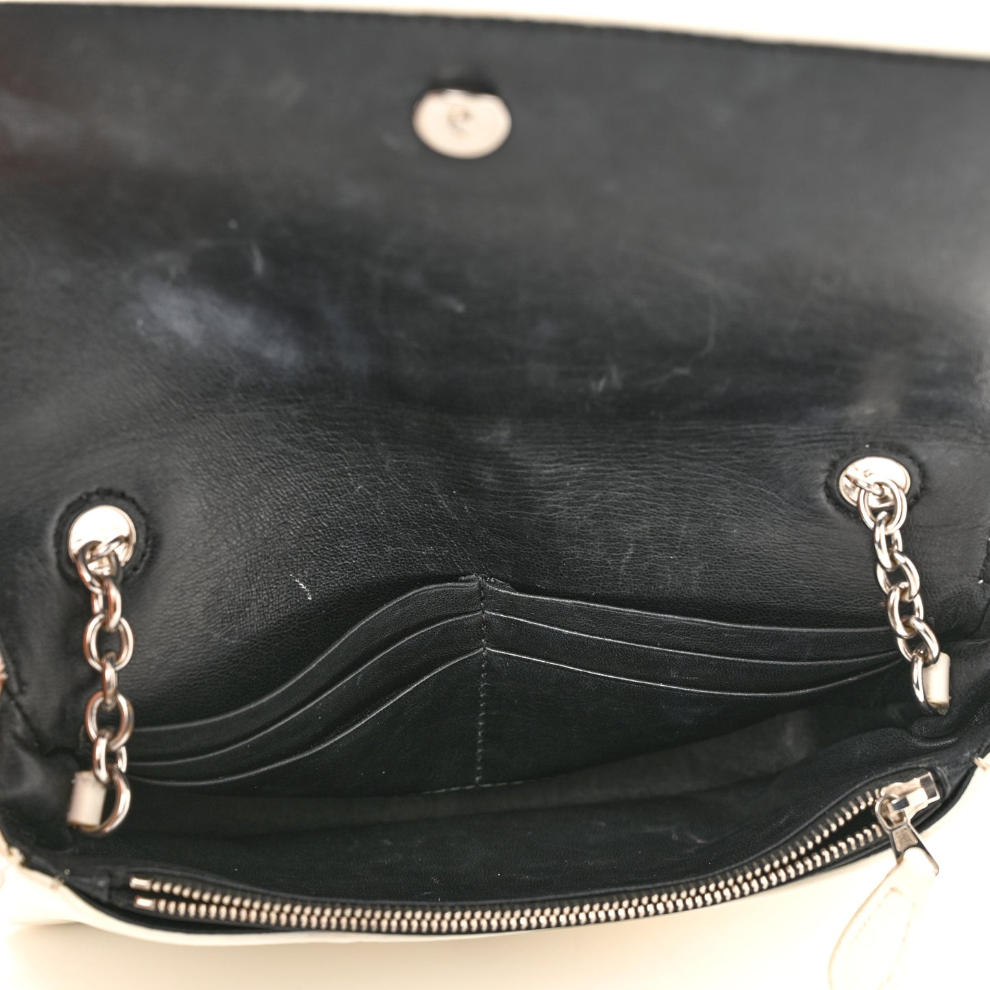 Pebbled Calfskin Chain Wallet White