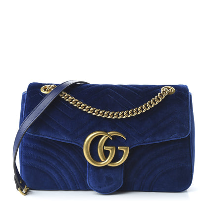 Gucci Velvet Matelasse Medium GG Marmont Shoulder Bag Cobalt Blue 1 of 10