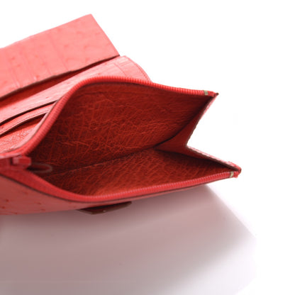 Hermes Ostrich Mini Tri-Fold Compact Wallet Rouge Vif 2 of 14