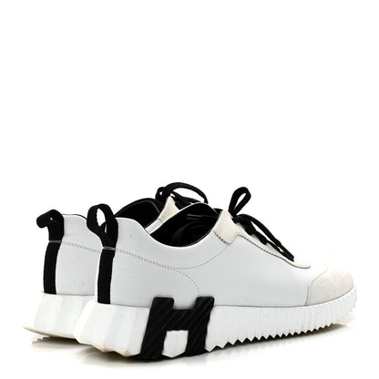 Hermes Sport Goatskin Suede Goatskin Bouncing Sneakers 40 White Black 5 of 10