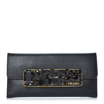 Prada Saffiano Stones Continental Wallet Black 1 of 8