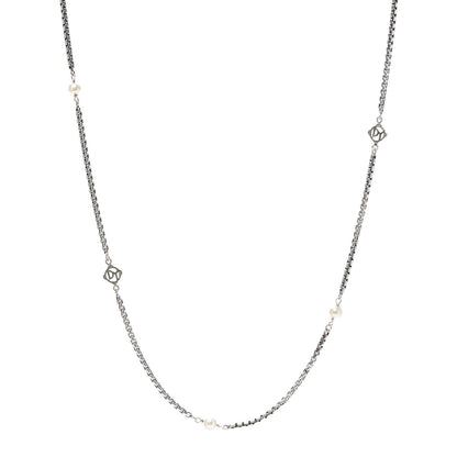 David Yurman Sterling Silver 14K Yellow Gold Pearl Logo Station Necklace 30" 1 of 4