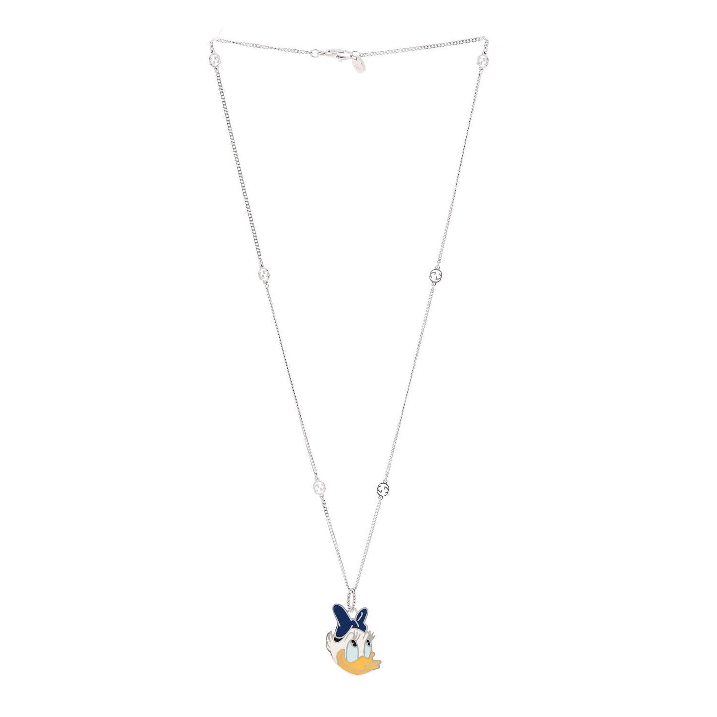 X DISNEY Sterling Silver Enamel Daisy Duck Pendant Necklace