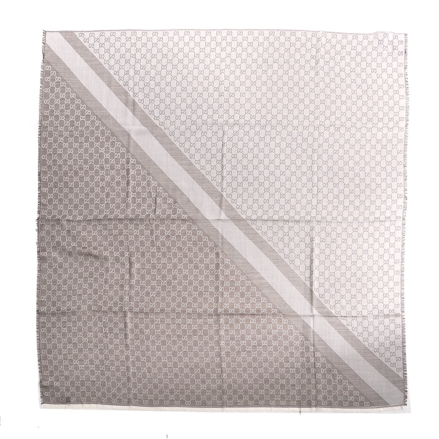 Wool Silk Monogram GGWeb Fringe Shawl Bitume Ivory