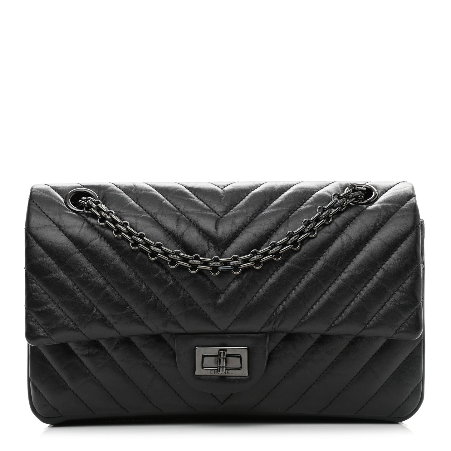Aged Calfskin Chevron Quilted 2.55 Reissue 225 Flap So Black