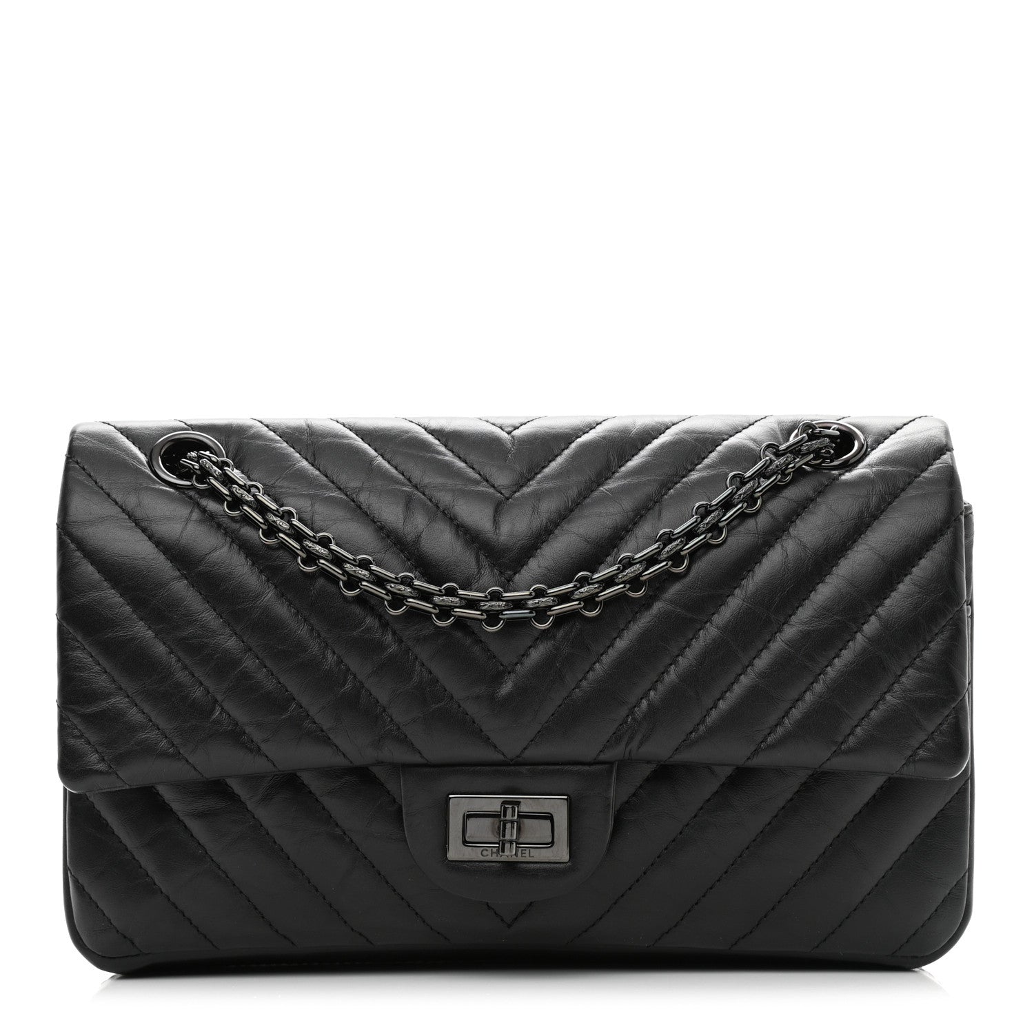 Chanel Aged Calfskin Chevron Quilted 2.55 Reissue 225 Flap So Black 1 of 10