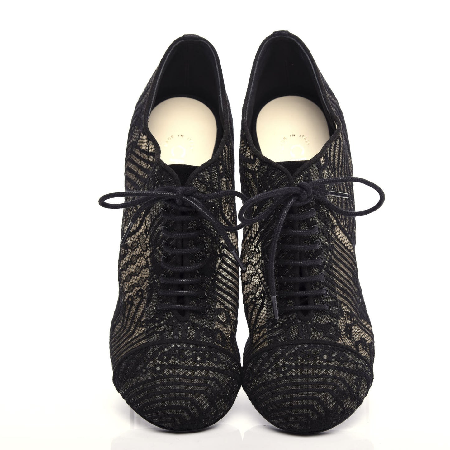 Lace Mesh Kid Suede Pearl Lace Up Booties 38.5 Black