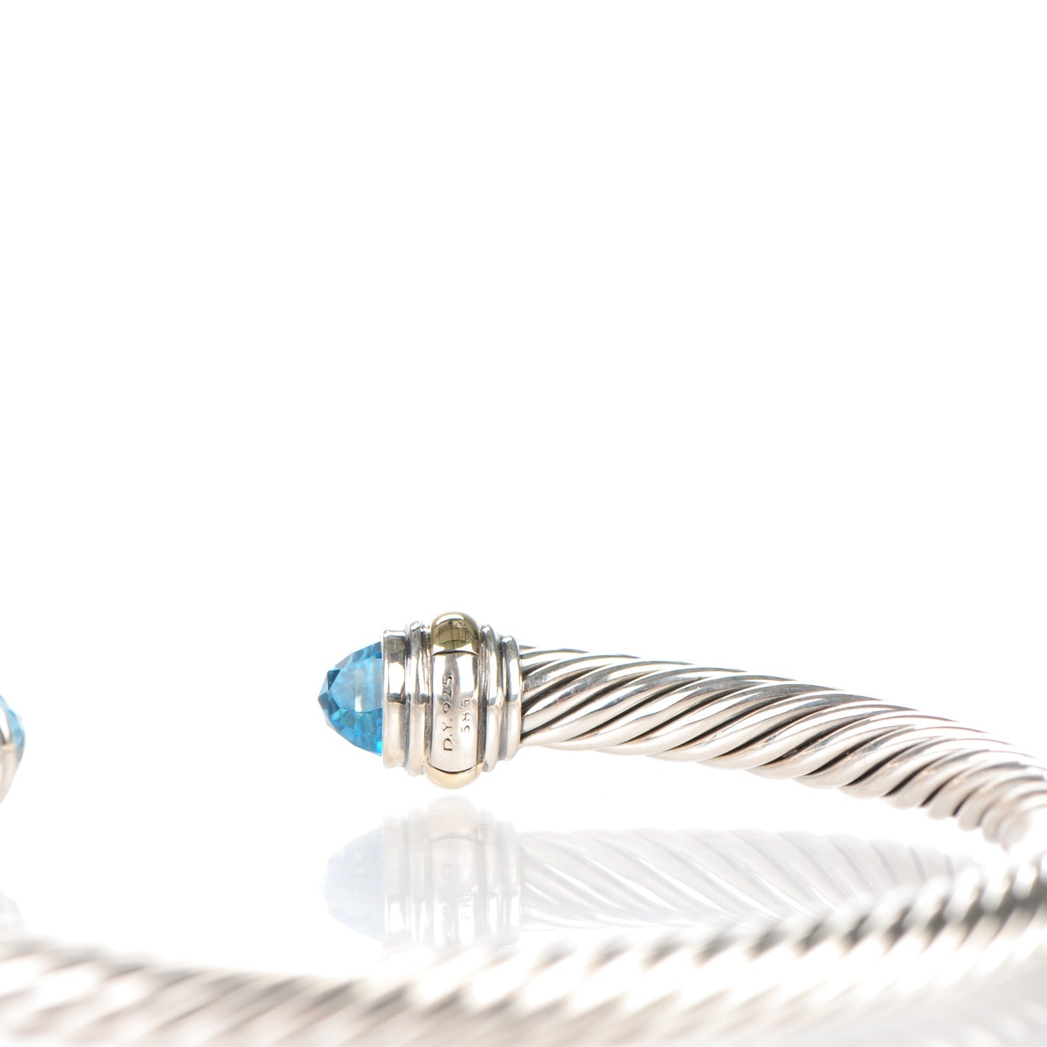 David Yurman Sterling Silver 14K Yellow Gold Blue Topaz 5mm Cable Classics Bracelet 5 of 6