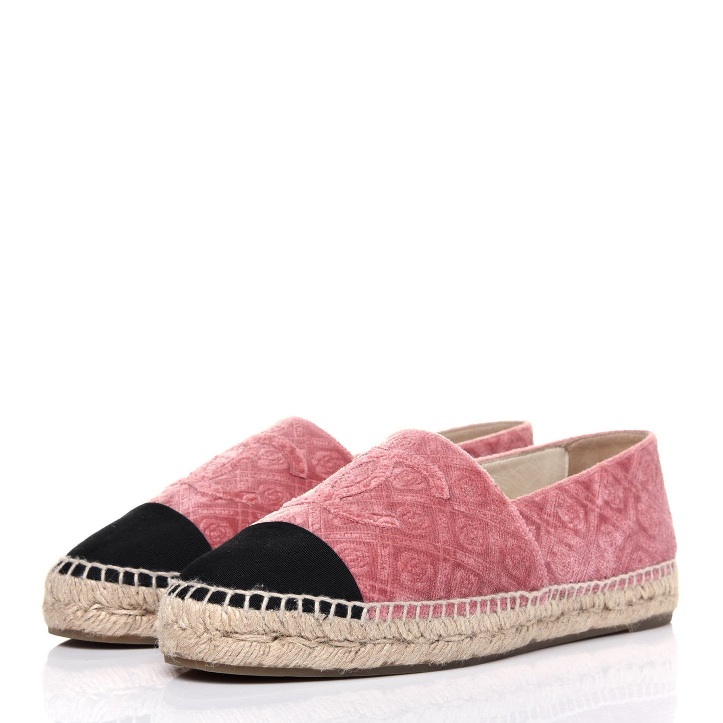 Velvet Grosgrain Quilted Camellia CC Espadrilles 40 Pink Black