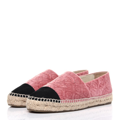 Chanel Velvet Grosgrain Quilted Camellia CC Espadrilles 40 Pink Black 3 of 12