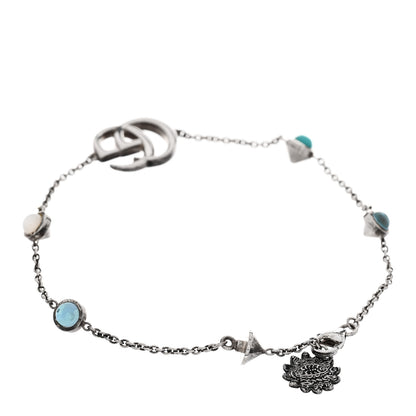 Gucci Sterling Silver Blue Topaz Mother of Pearl Resin Double G Flower Bracelet Turquoise 2 of 4