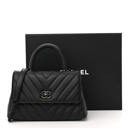 Chanel Caviar Chevron Quilted Mini Coco Handle Flap So Black 11 of 11