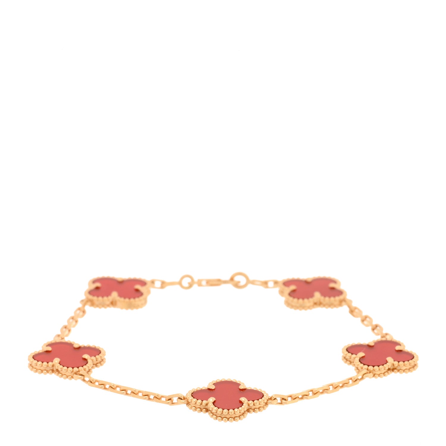 Van Cleef & Arpels 18K Yellow Gold Carnelian 5 Motifs Vintage Alhambra Bracelet 1 of 4