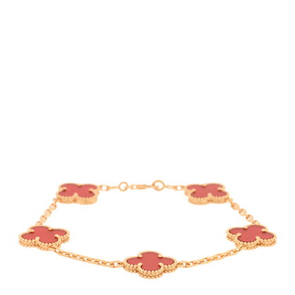 Van Cleef & Arpels 18K Yellow Gold Carnelian 5 Motifs Vintage Alhambra Bracelet 1 of 4